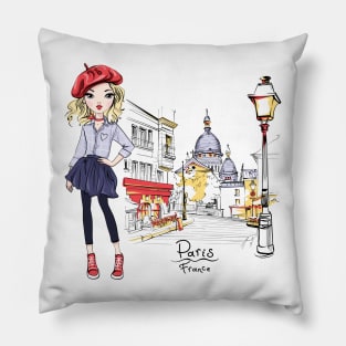 Fashion girl in Paris Pillow