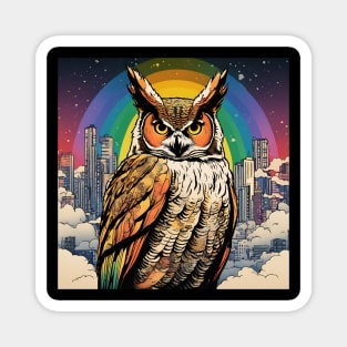 Just a Magical Great Horned Owl in the Sky Magnet