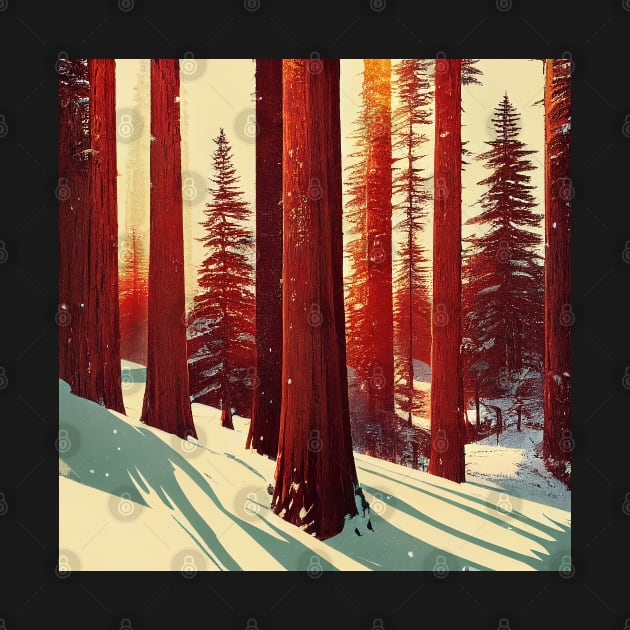 Snowy Redwoods by Retro Travel Design