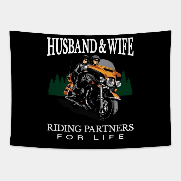 Husband & wife riding partners for life, Biker Tapestry by Lekrock Shop