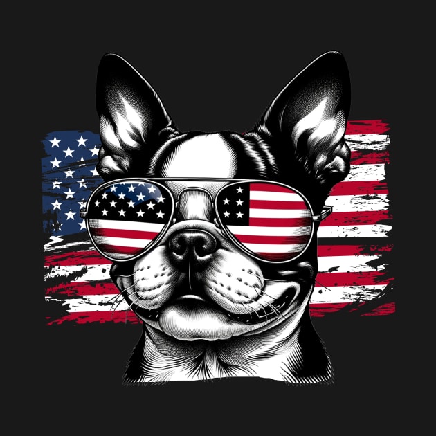 Boston Terrier Patriotic Sunglasess American Flag 4th of July by karishmamakeia