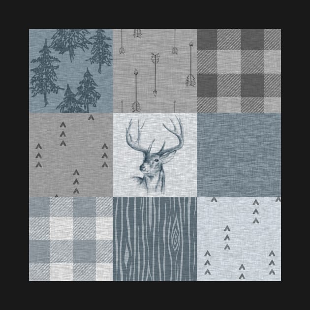 Deer Patchwork - Rustic Blue And grey by SugarPineDesign