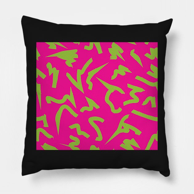 Dopamine Hot Pink and Neon Lime Green Bright Retro 80's Eighties Abstract Scribble Pillow by gloobella