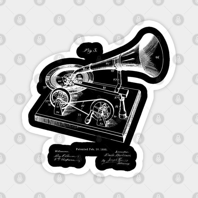 Vintage Gramophone Awesome Gift Patent Invention Magnet by MadebyDesign