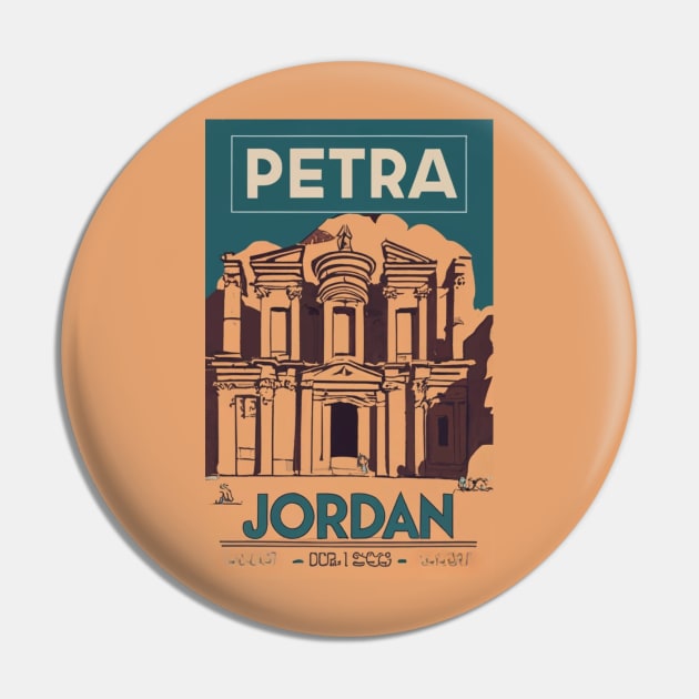 A Vintage Travel Art of Petra - Jordan Pin by goodoldvintage