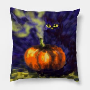 halloween cat pumpkin Pillow
