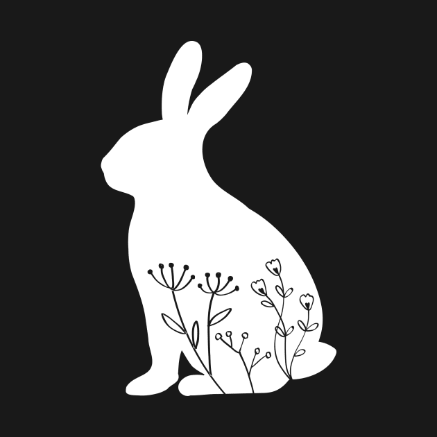 Bunny flower, easter white floral bunny silhouette design by colorbyte