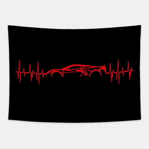 C8 Corvette Heartbeat Torch Red Supercar Sports Car Heart Beat Line Racecar Pulse T-Shirt Tapestry by Tees 4 Thee