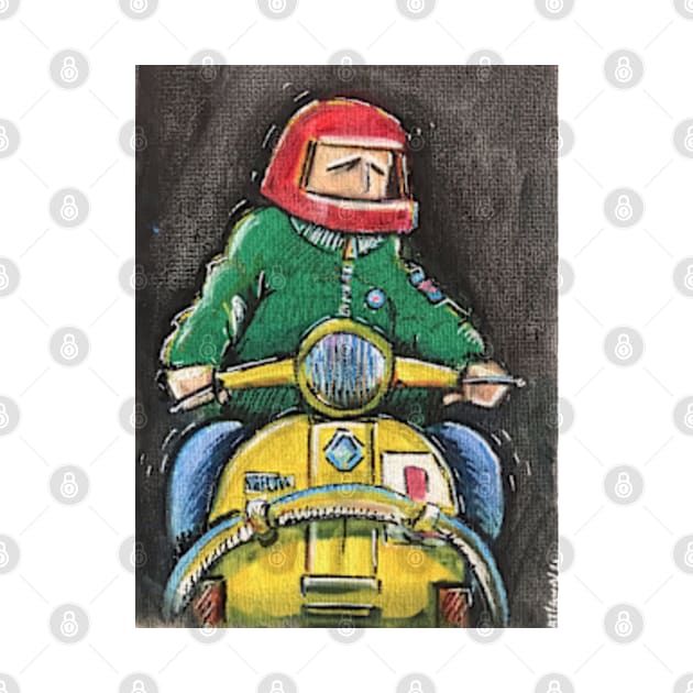 Retro Scooter, Classic Scooter, Scooterist, Scootering, Scooter Rider, Mod Art by Scooter Portraits