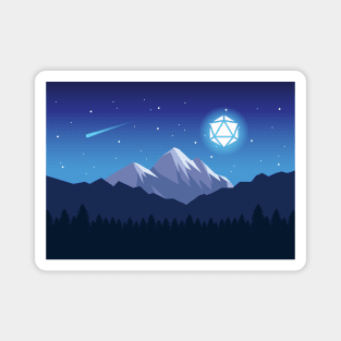 Snowy Cold Night Shooting Stars D20 Dice Moon Landscape Magnet