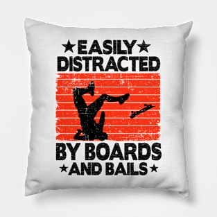 Easily Distracted By Boards And Bails Funny Skateboard Pillow