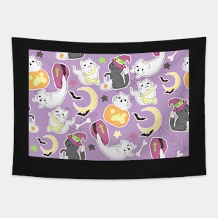 Halloween Cat Party on Purple Tapestry