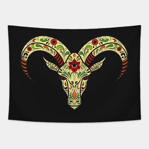 Water buffalo Calavera dark green Tapestry by MiRaFoto