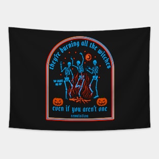 Copy of They're Burning All The Witches Halloween Skeleton Dancing Tapestry