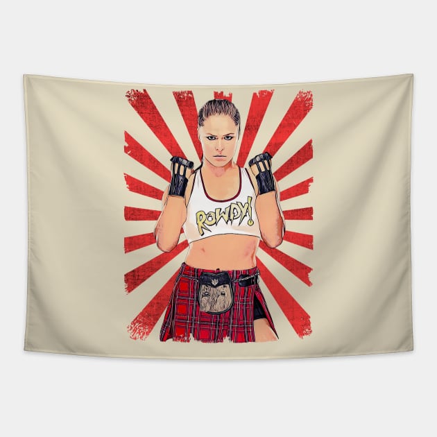 Ronda Rousey Wrestling Vintage Fan Art Tapestry by Sakonipopart