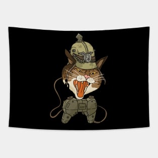 angry gamer cat. german helmet. Tapestry