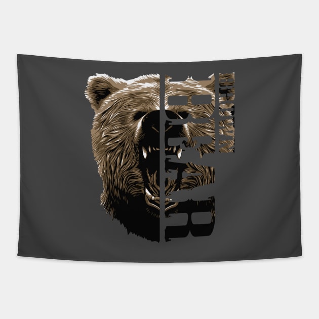 Wild Life Wild Brown Bear Head Vector Design Tapestry by RamoryPrintArt