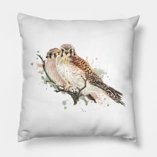 Watercolor Kestrel Sparrow Hawk Birds Pillow