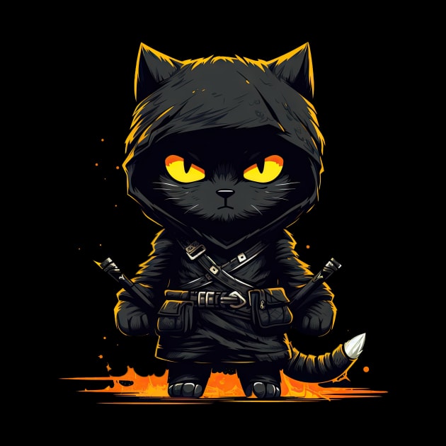 Ninja Cat Strikes: Black & Yellow Cartoon Art Fury! by YUED