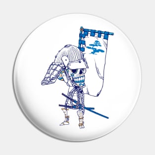 Blue Skull Samurai With Banner Pin