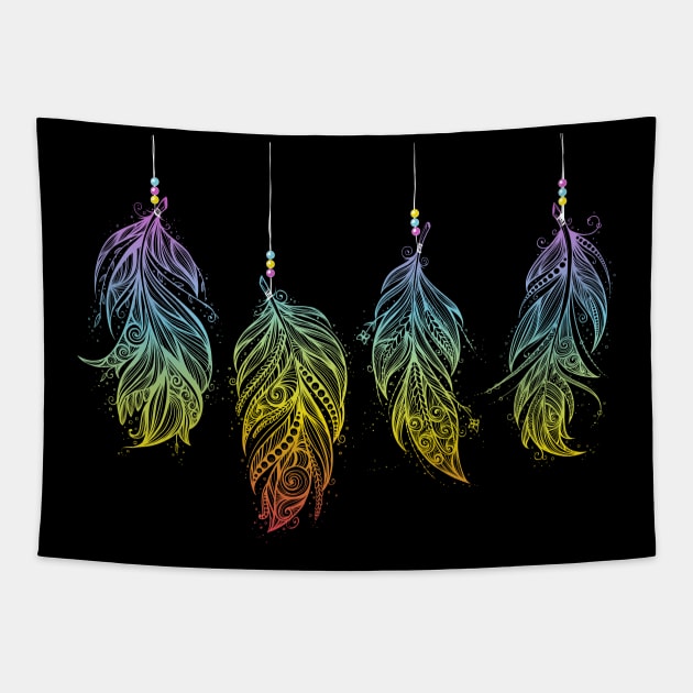 Native American Indian Feather Talismans Tapestry by CryptoTextile