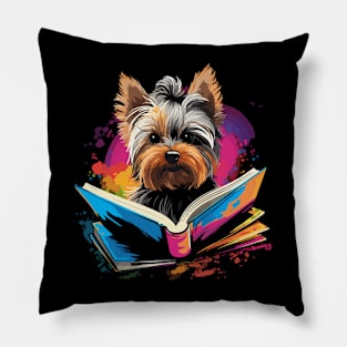 Yorkshire Terrier Reads Book Pillow