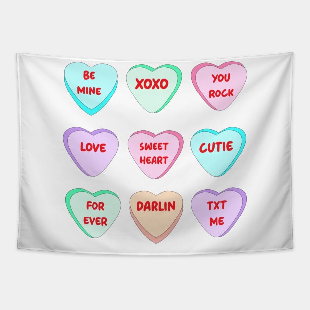 Candy Sweet Hearts Love Valentines Day Tapestry by aesthetice1