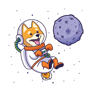 Shiba Inu in space next to moon planet T-Shirt