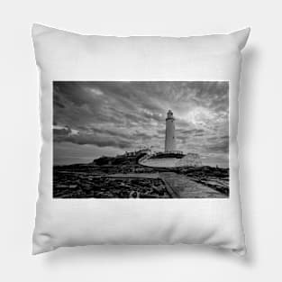 St. Mary's Island and Lighthouse in Monochrome Pillow