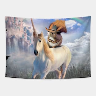 Cowboy Squirrel Riding Unicorn Rainbow Tapestry