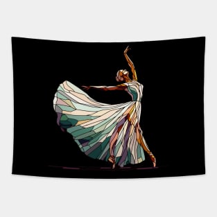 Beautiful ballerina in a white dress dancing, ballet dance, mosaic glass geometric Tapestry