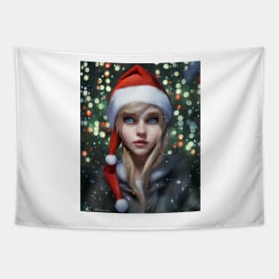 Portrait Of A Girl In Santa' Hat Tapestry