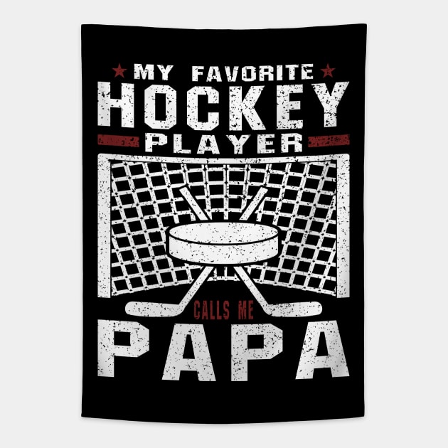 My Favorite Hockey Player Papa Red White Text Tapestry by JaussZ