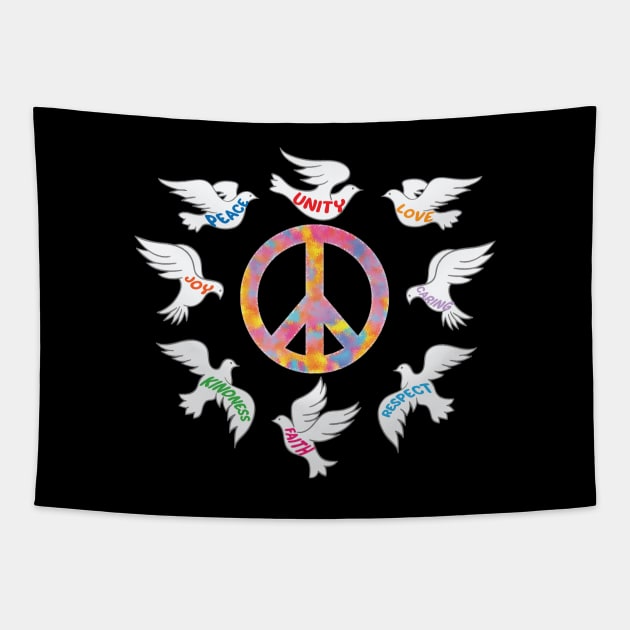 Unity Day Anti Bullying Doves Peace Sign Tapestry by Rosemarie Guieb Designs