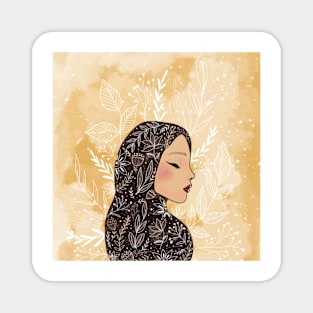 Floral hijabi girl and yellow clouds Magnet