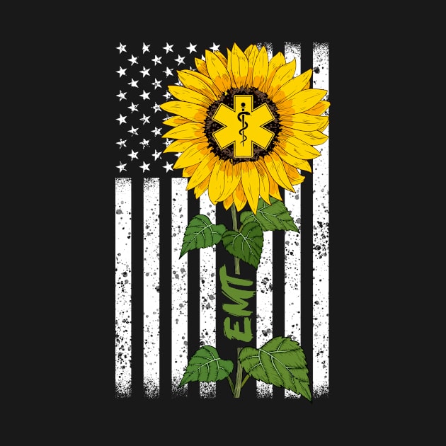 Nursing American Flag EMT Sunflower EMT Nurse by Christina Marie Cavanaugh