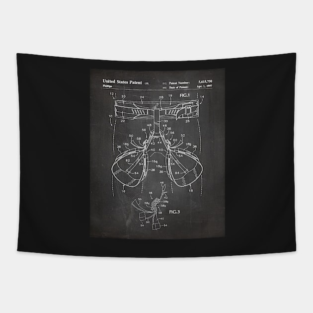 Rock Climbing Harness Patent - Rock Climber Art - Black Chalkboard Tapestry by patentpress