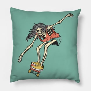 Retro Skater Skeleton Pillow