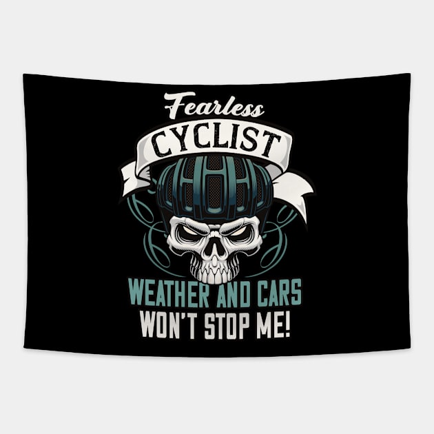 Fearless Cyclist Skull Biker Tapestry by Foxxy Merch