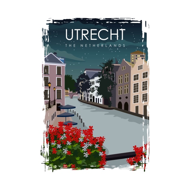 Utrecht The Netherlands Vintage Minimal Retro Travel Poster at Night by jornvanhezik