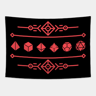 Minimalist Geometric Red Polyhedral Dice Set Tapestry