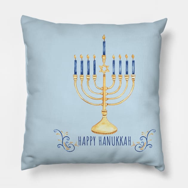 Hanukkah Watercolor B Pillow by Jean Plout Designs