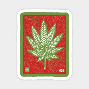 Cannabis Leaf Linocut T-Shirt | Red 420 Weed Art Magnet