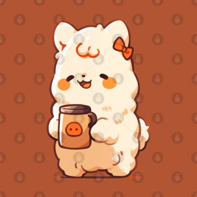 cute llama drinking hot chocolate by JP