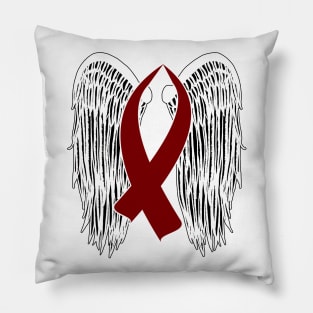 Winged Awareness Ribbon (Burgundy) Pillow