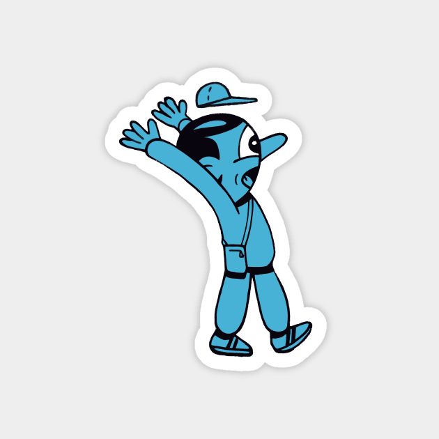 Blueman  a cartoon man's baseball cap blows off his head in shock Magnet by JonDelorme