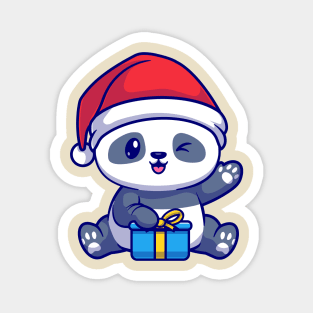 Cute Panda With Gift Box In Winter Cartoon Magnet