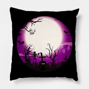 Halloween Scene Art without Witch Circular Shape Pillow