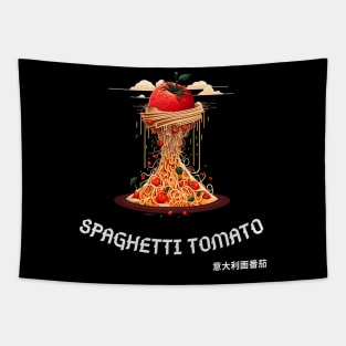 Spaghetti Tomato Tsunami Illustration Art Tapestry