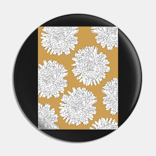 The beautiful flowerpattern with White lineart dahlias on ochre background Pin